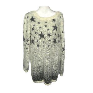 LAUREN MICHELLE Women Eyelash Stars Pullover Sweater Sz XL White Metallic 29-11